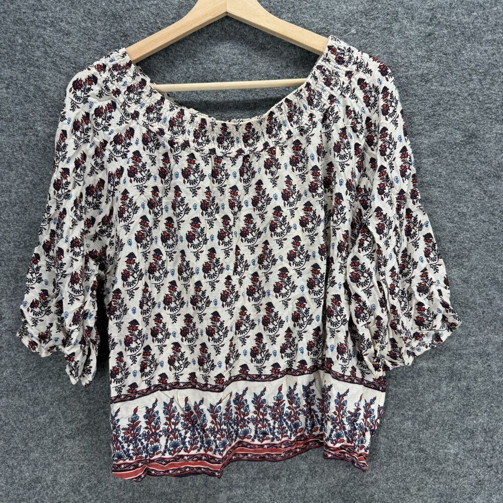 Pimkie Blouse Women S Small White Floral 3/4 Sleeve Round Neck Pullover Casual